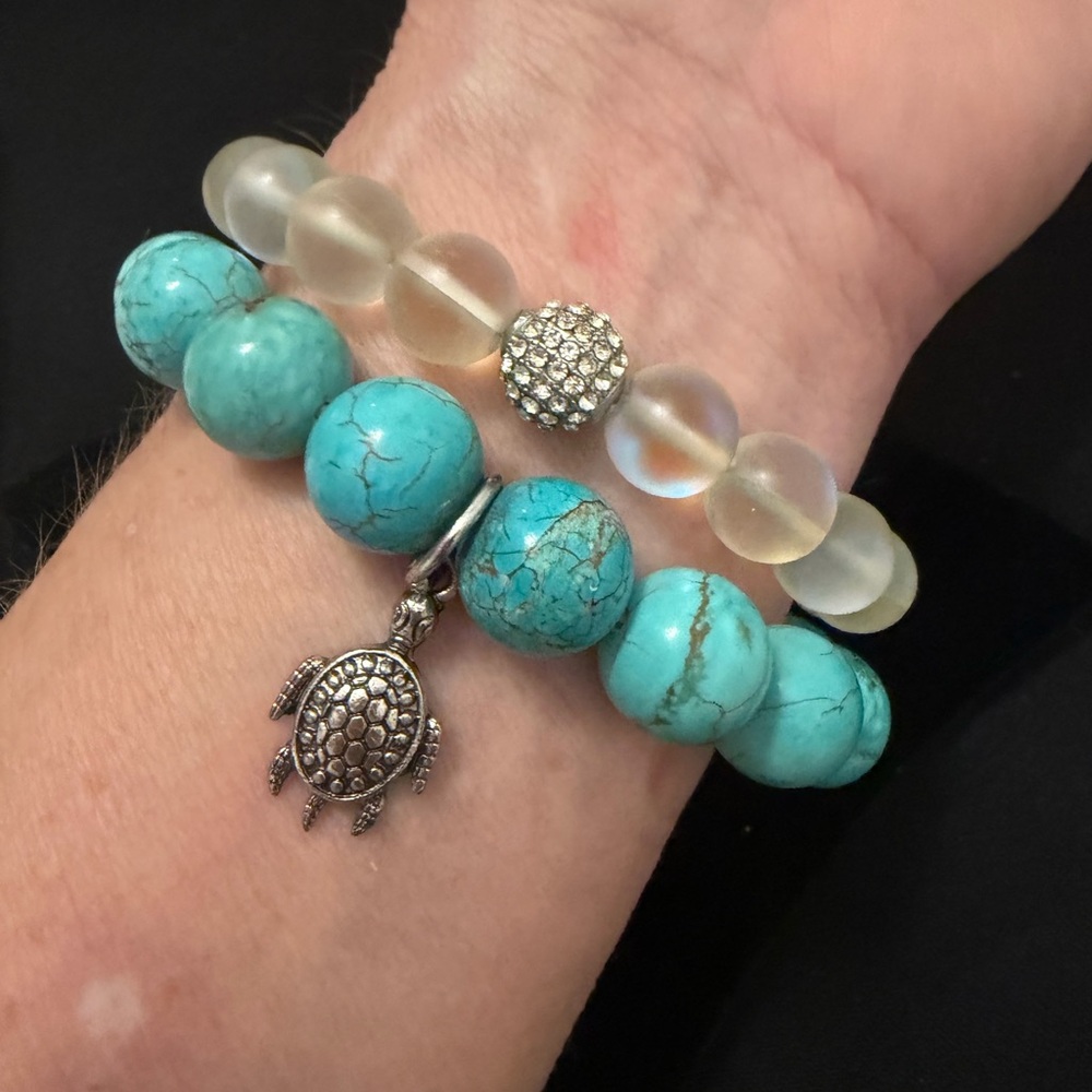 💙🐢 RARE RETIRED Ashley Bridget Turquoise Turtle Stack Set 🐢💙 - Picture 2 of 11